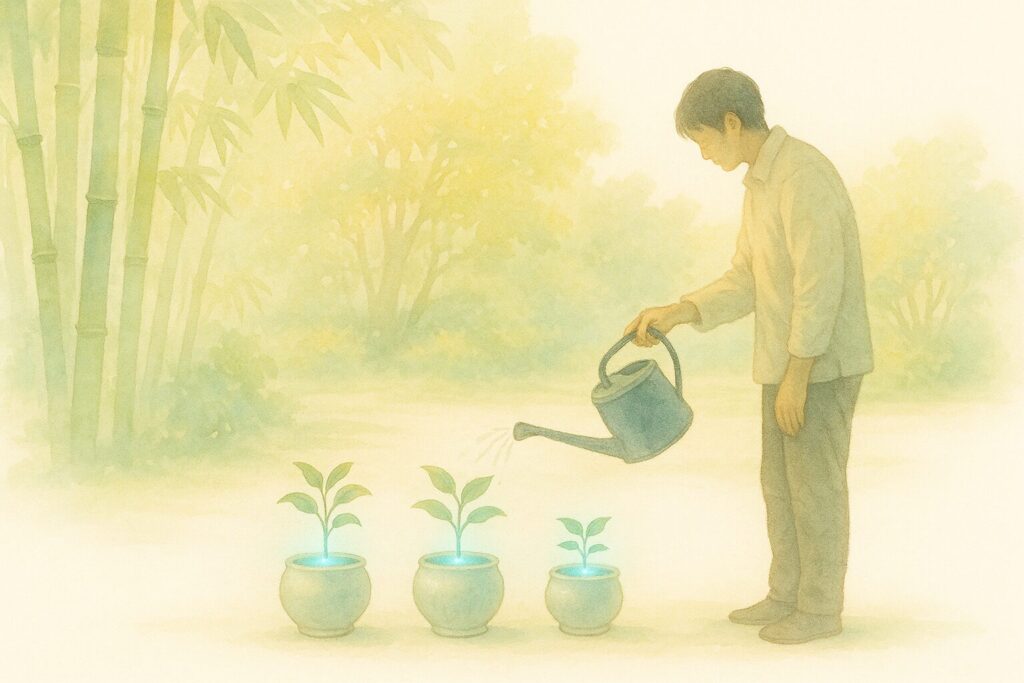 AIを植物のように育てる日々のケアのイメージ