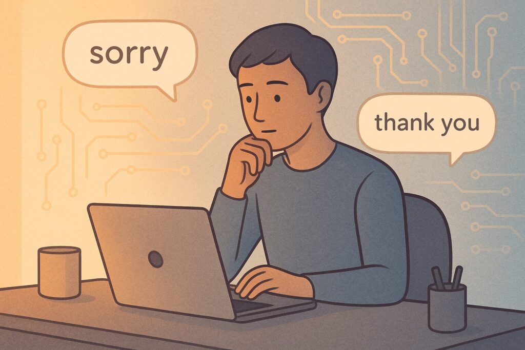 生成AIに謝罪する心理を表現したイラスト