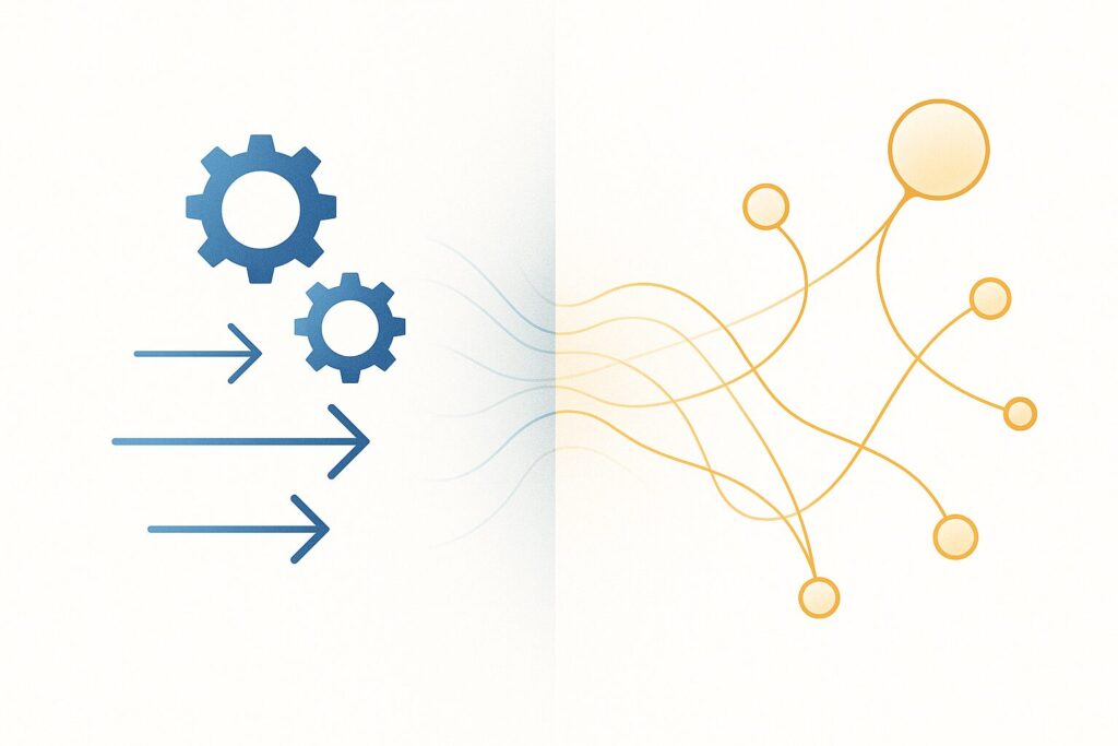 AI活用からAI共創への進化を表現した抽象的なイラスト