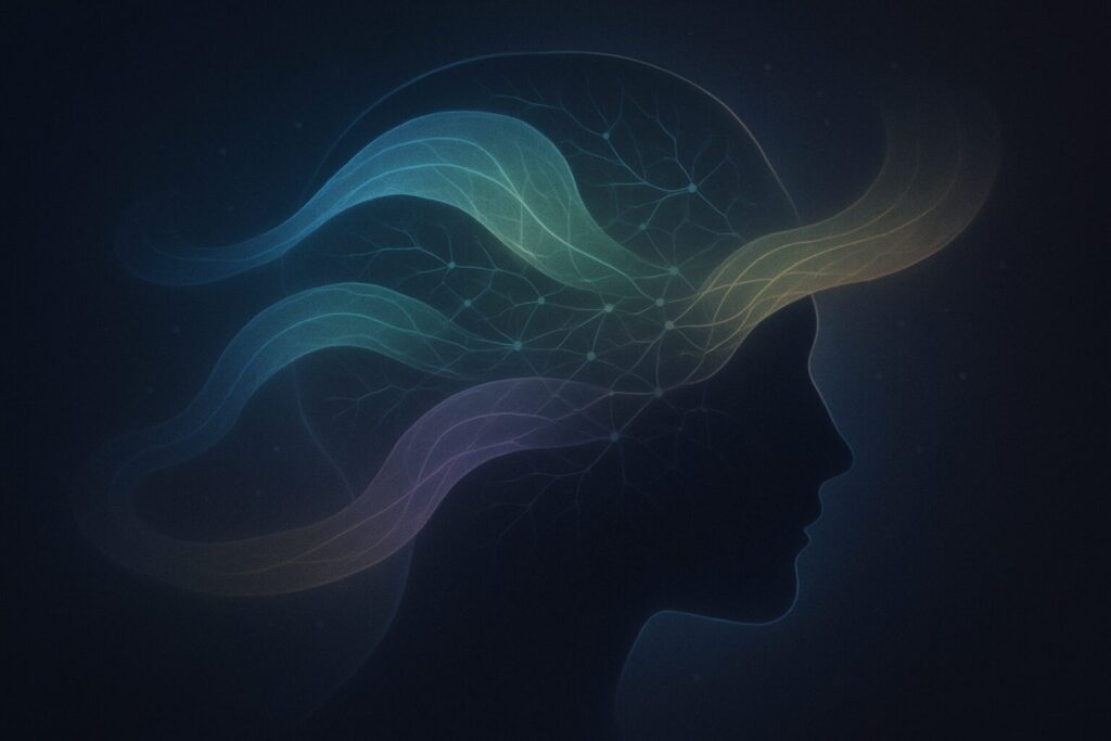 AIとの相互身体図式化を表現した幻想的なイラスト