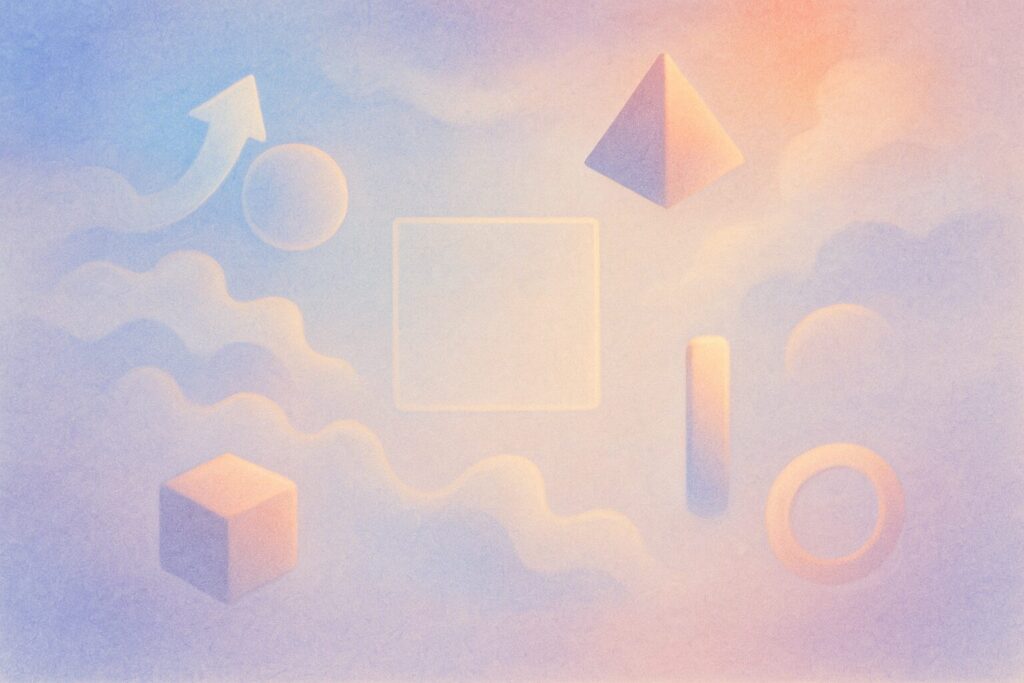 ビジネスにおける見えない価値設計と余白の可能性を表現した幻想的なイラスト