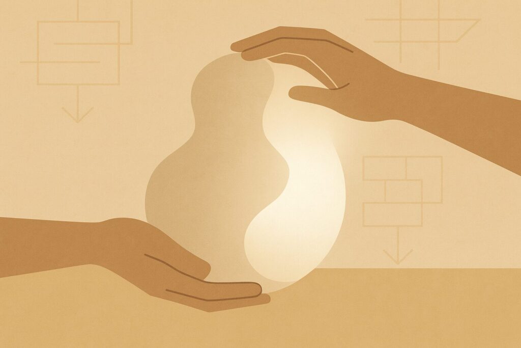 感性を形にするタンジブル・ビジネスの概念を表現した抽象的なビジネスイラスト