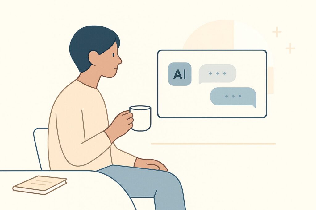 YOHAKU Simple Life with AI - 毎日5分のAI対話で思考を深める様子を表現したイラスト