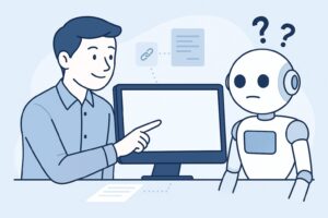 AI共創家がAIに根拠資料を示している様子のイラスト