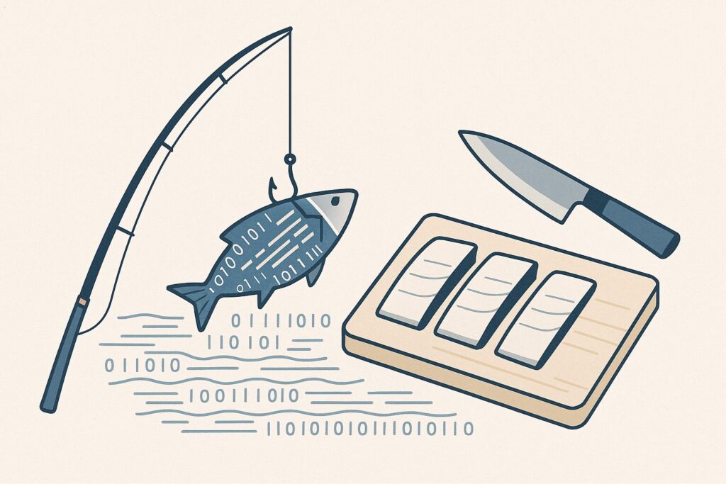 ChatGPTの回答を魚の三枚おろしのように処理する概念図