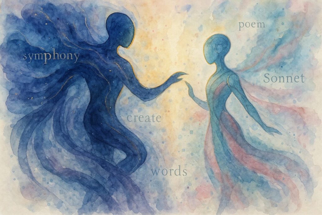 ClaudeのOpusとSonnetを表現した水彩画風のイメージ